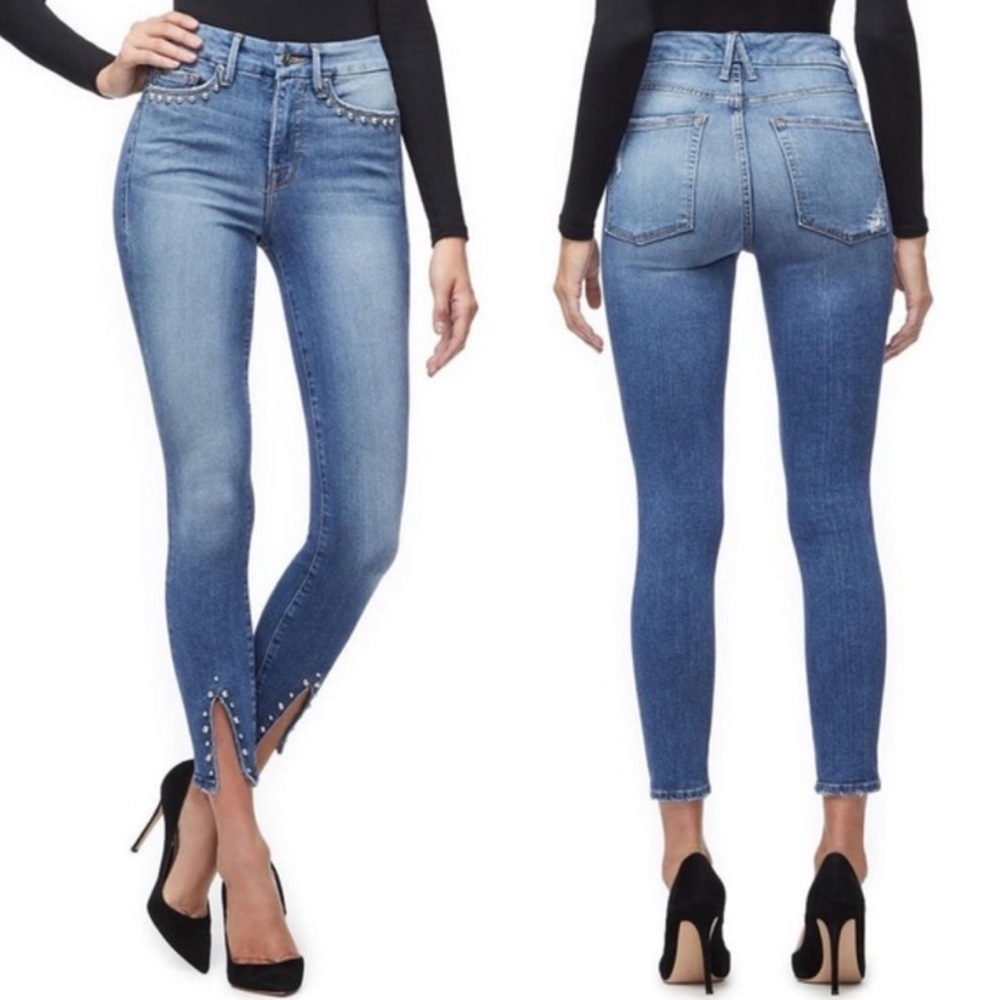 Good American Good Legs Crop Studded Split Hem Jeans Size 2/26